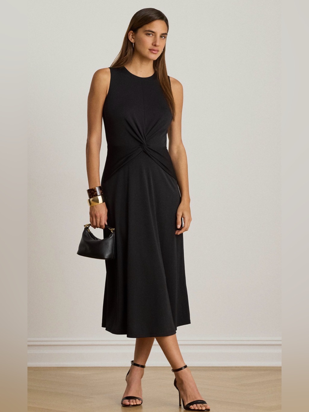 Ralph Lauren Twist Front Jersey Sleeveless Dress, Size 6 Black